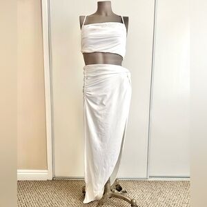 White Ruched Side Maxi Skirt and Crop Top Sz L